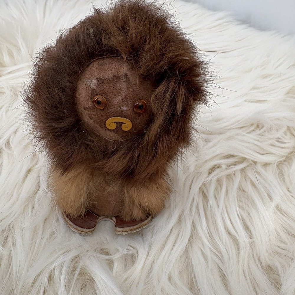 Vintage Handmade Mink Fur Animal Toy 5"x3" Soft Brown Trollhattan Sweden Leather